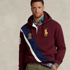 Big Pony Polo by Ralph Lauren Burgundy Hoodie with Navy and White Accents